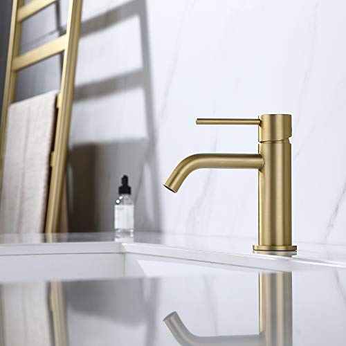 Brushed Gold Vessel Sink Faucet with Pop Up Drain and Supply Lines, Stainless Steel Gold Vanity Faucet Single Hole, JXMMP Single Handle Bathroom Faucet Gold, JXM1001BG