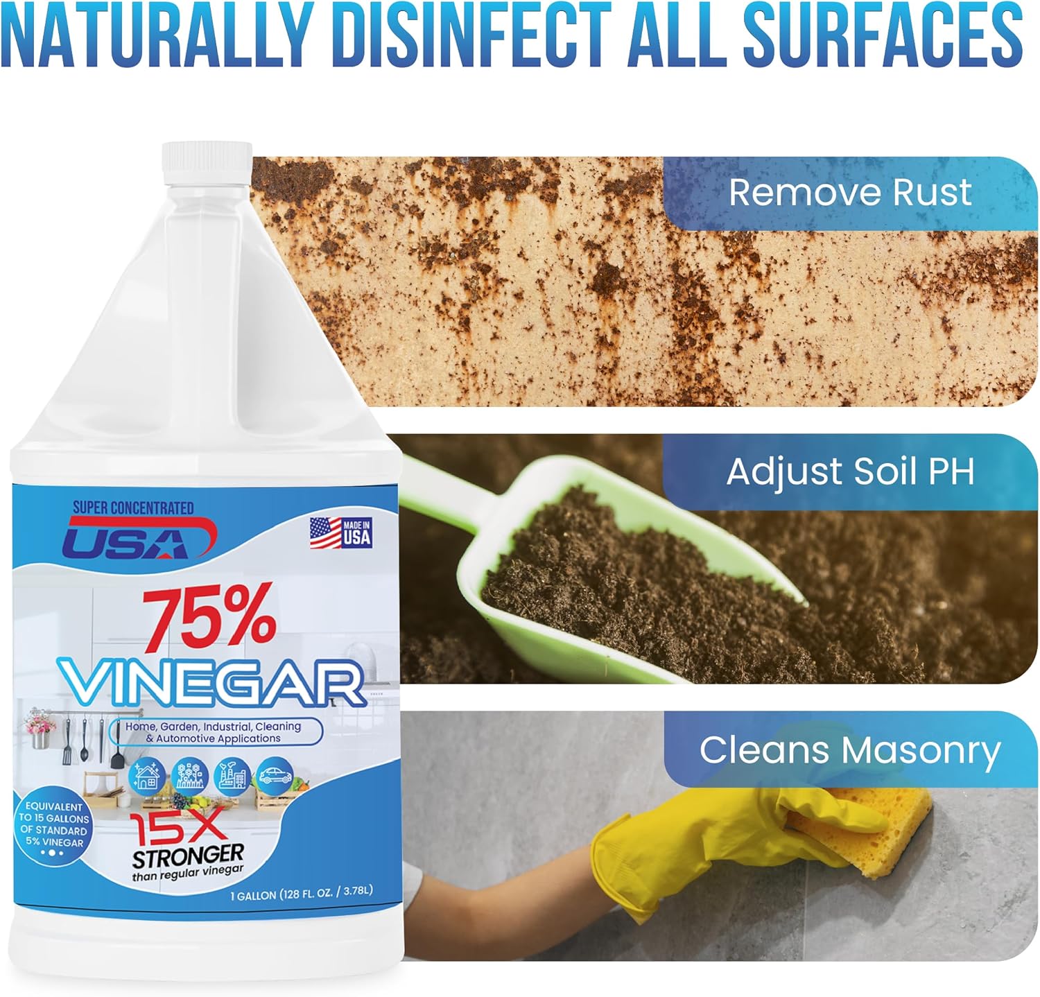 75% Pure Vinegar - Dilutes to 15 Gallons - 15x Power Industrial Cleaning Vinegar - 1 Gallon Concentrated Cleaner