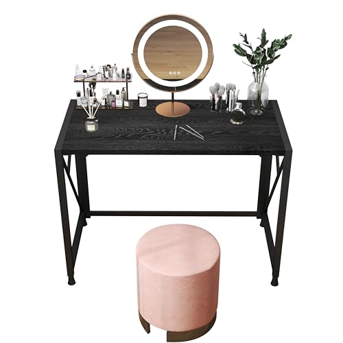 COMHOMA Makeup Vanity Desk with Mirror and Lights, Vanity Table and Chair Set with 5 Drawers and Charging Station, Bedroom Dresser LED Mirror Stepless Dimmable & 3 Color Modes Adjustable, Pure White