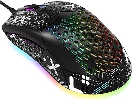 ZIYOU LANG M5 RGB Lightweight Wired Gaming Mouse with 12000 DPI 6 Programmed Buttons,65G Honeycomb Shell,Ultralight Ultraweave Cable,Pixart 3325 Optical Sensor Gamer Mice(Green)