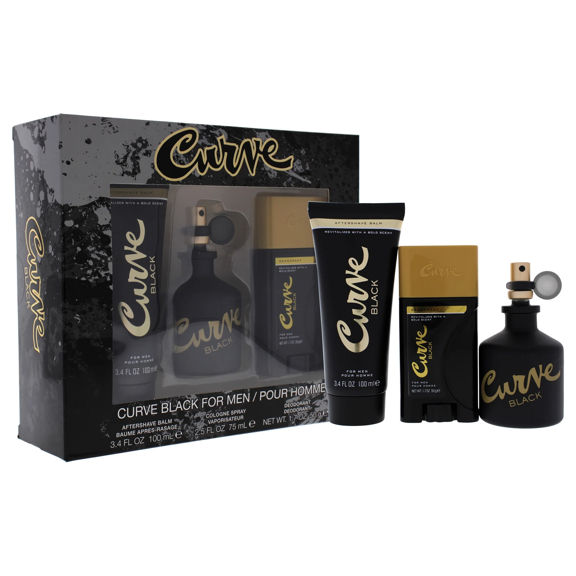 Liz Claiborne Curve Black Cologne Gift Set for Men, 3 Pieces