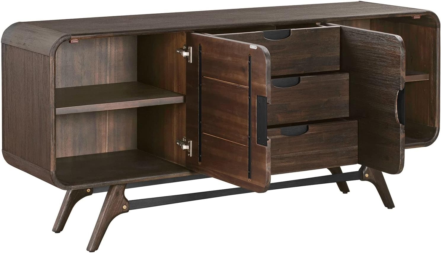 Benjara Ivie 65 Inch Serving Cabinet Buffet Sideboard Console with 3 Drawers, Brown