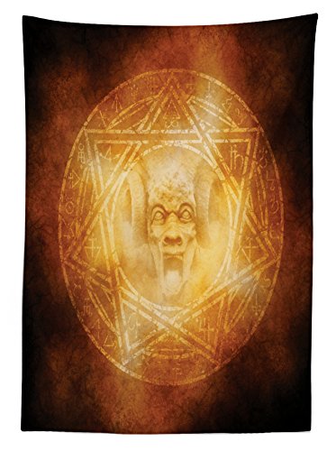 Ambesonne Horror House Outdoor Tablecloth, Demon Trap Logo Ceremony Creepy Scary Fantasy Paranormal Design, Decorative Washable Picnic Table Cloth, 58