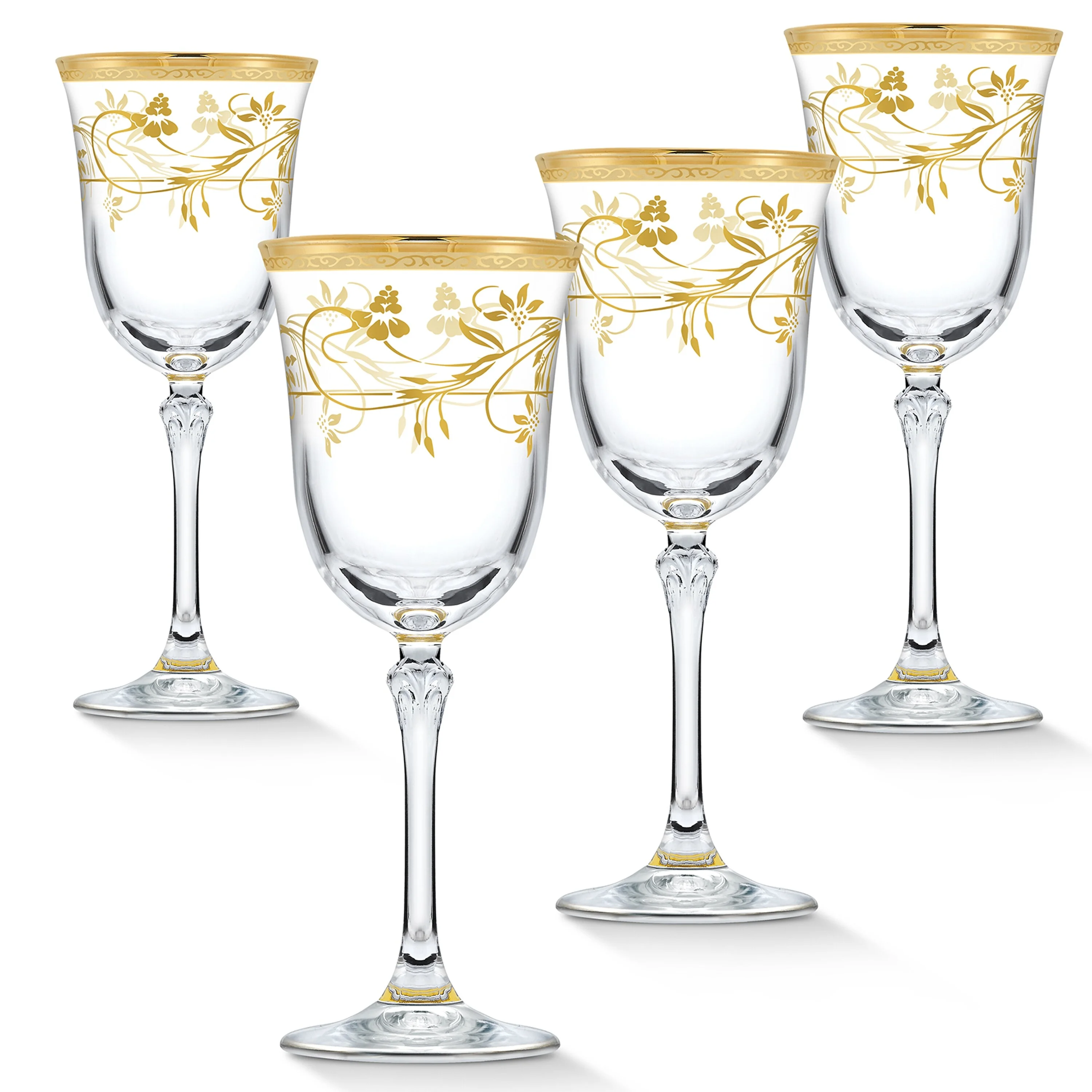 Lorren Home Trends Rosalia Flower Red Wine, Set of 4