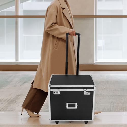 Locking File Storage Box,File Box with Wheels, Fireproof Document Box with Lock, Collapsible Rolling File Cabinet for Office Home, Portable File Storage Organizer for Hanging Letter/Legal Folder