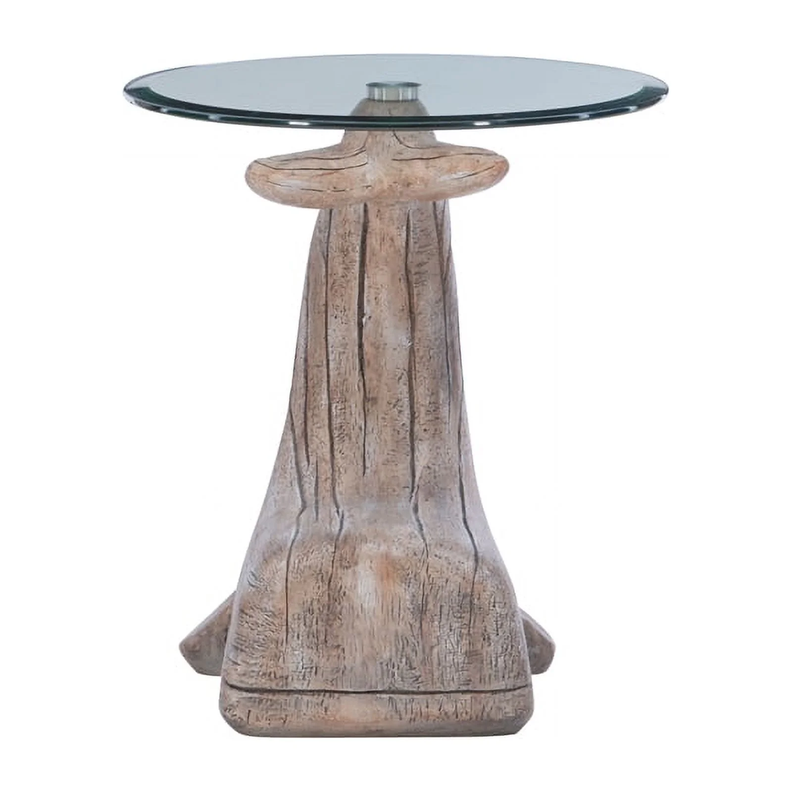 Linon Mabry Whale Sculptured Glass Top Rustic Accent Table in Driftwood Finish