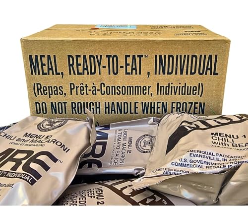 MRE Meals Ready to Eat A and B bundle cases 2025, 2026 inspection. Genuine Military US surplus emergency food bulk supply full box with heater