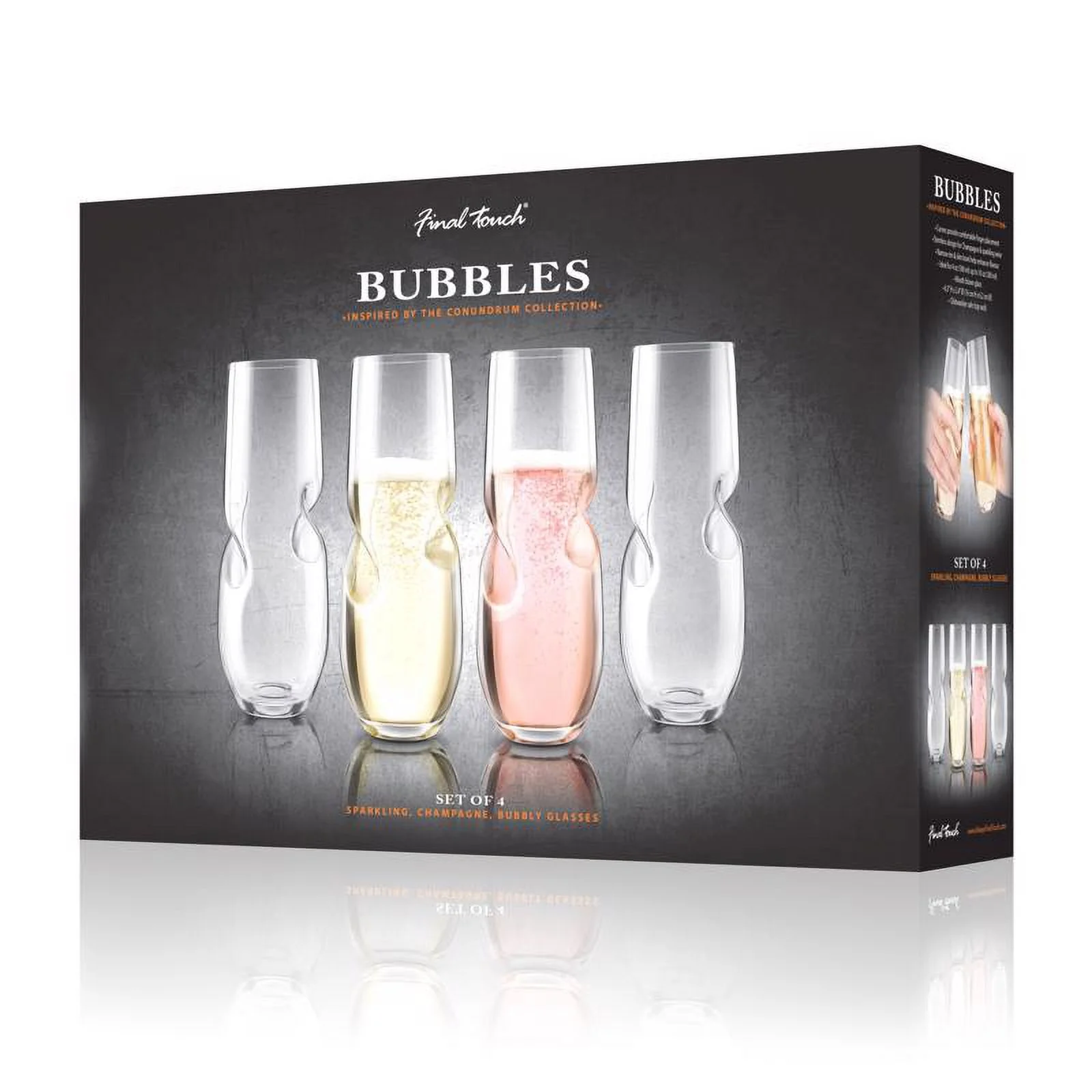 Final Touch 6060092 10 oz Glass Stemless Champagne Flute, Clear