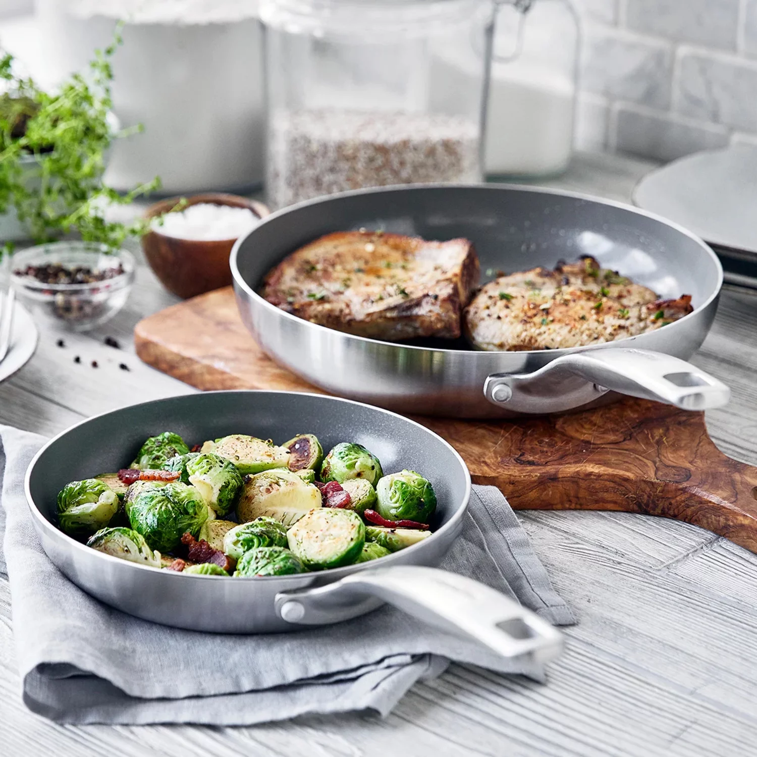 GreenPan Chatham Tri-Ply Stainless Steel Healthy Ceramic Nonstick, 2 Piece Frypan Set, 8