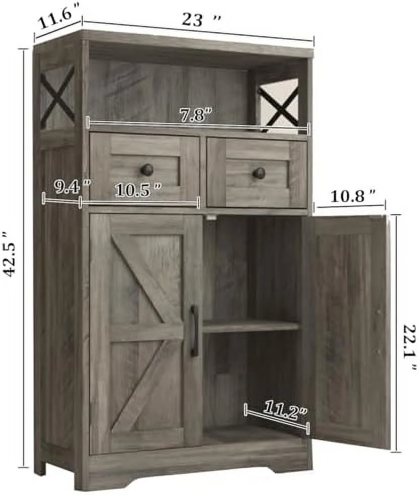 HJZUINIUNIU Farmhouse  Cabinet with Drawers and   Freestanding Kitchen Pantry  Cabinet  Floor  Cabinet Hutch Cupboard for Kitchen  Living Room  Home Office  Rustic Grey