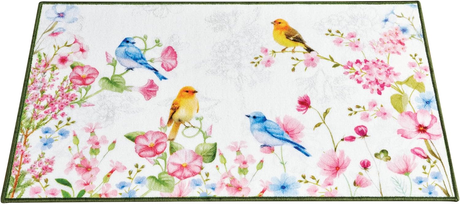 Collections Etc Floral Birds Colorful Printed Skid-Resistant Accent Rug 2X4 FT