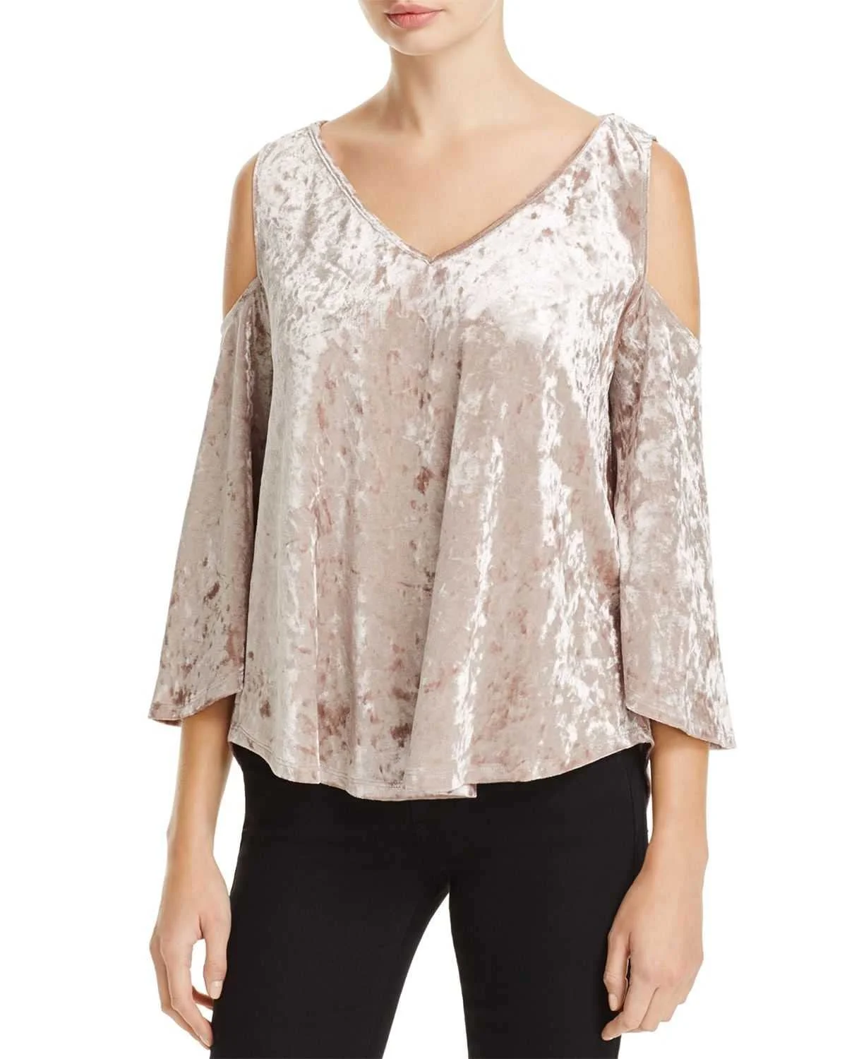Status by Chenault Women’s Crushed Velvet Cold Shoulder Blouse Pullover Shirt Tops, Natural, X-Small