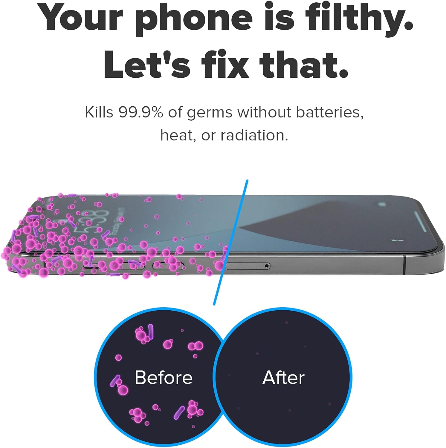 Zdium UV Phone Sanitizer and Charger | Clinically Proven UV Light Sanitizer for Cleaning Your Phone & Other Personal Items | Kills 99.9% of Bacteria, Viruses, and Other Germs | White