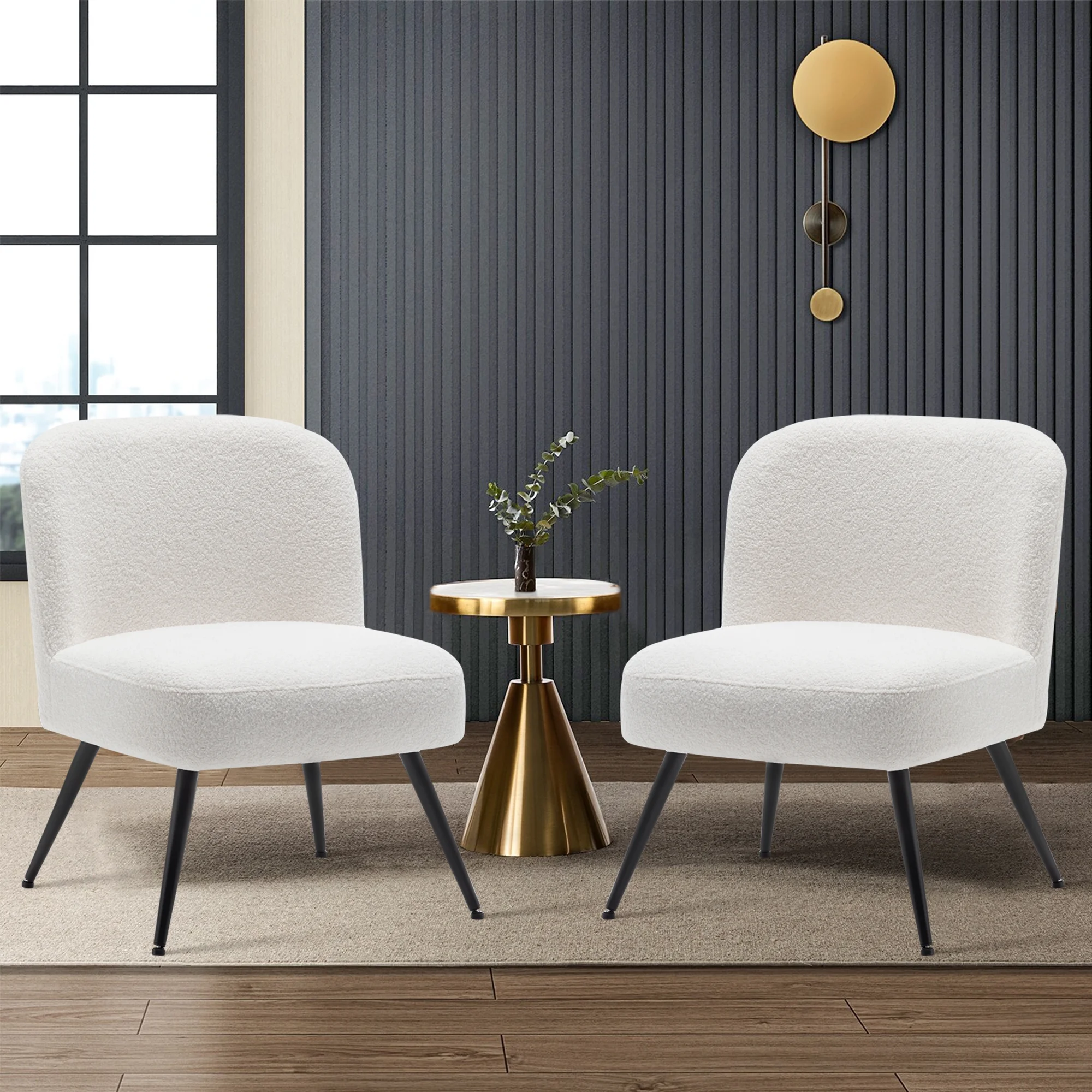Andeworld Modern Accent Chairs Faux Leather Accent Chairs for Living Room Set of 2 Upholstered Living Room Chairs Large Seat with Metal Legs(White, Set of 2)