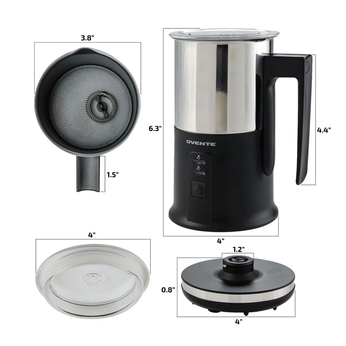 OVENTE Electric Stainless Steel Milk Frother and Steamer, Non Stick Milk Warmer, Black FR1208B