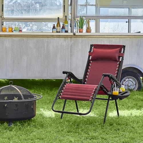 Yaheetech Outdoor Zero Gravity Chair Foldable Recliner Adjustable Patio Lounge w/Canopy Shade, Side Cup Holder Tray, Carry Strap for Garden Beach Lawn Deck Black/1