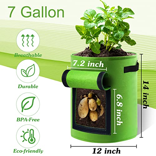 2 Pack 7 Gallon Potato Grow Bags, Potato Growing Bags with Handles and Access Flap, Thickened Nonwoven Plant Grow Bags for Potato, Tomato, Onion, Vegetables and Fruits