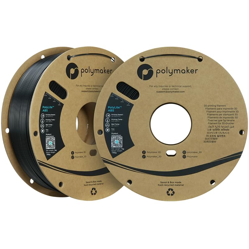 Polymaker ABS Filament 1.75mm Black, ABS 3D Printer Filament 1.75mm Heat Resistant 1kg - PolyLite ABS 3D Printing Filament 1.75mm, Strong & Durable, Dimensional Accuracy +/- 0.03mm
