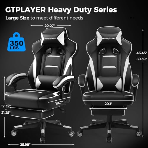 GTPLAYER Gaming Chair with Footrest, Big and Tall Game Chair 350lb Racing Style Computer Chair, Ergonomic Executive Office Chair High Back with Lumbar Support and Recliner, Blue
