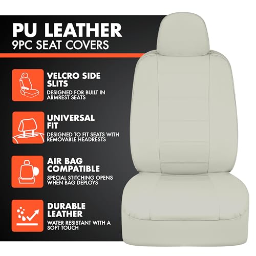 BDK carXS Beige Leather Car Seat Covers Front Seats Only, 4-Piece Faux Leather, Includes Front Seat Covers, Automotive Seat Covers for Trucks SUV