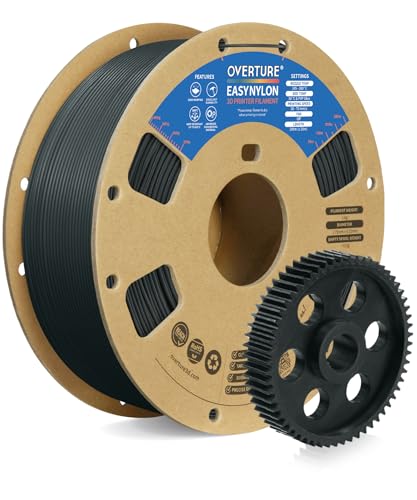 OVERTURE Nylon Filament 1.75mm 3D Printer Filament, Polyamide (PA) 1kg Spool (2.2lbs), Dimensional Accuracy +/- 0.02 mm, Fit Most FDM Printer (Black)
