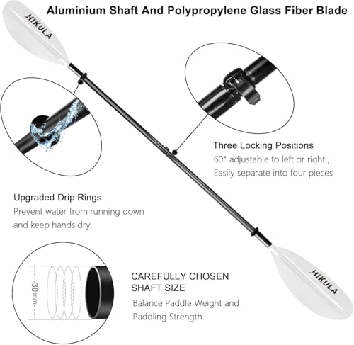 Kayak Paddle 4 Pieces Aluminum Shaft and PP Blade Floating 86.6in/220cm, 90.5inch/230cm Lightweight Oars