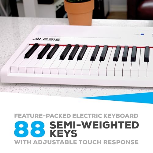 Alesis Recital – 88 Key Digital Piano Keyboard with Semi Weighted Keys, 2x20W Speakers, 5 Voices, Split, Layer and Lesson Mode, FX and Piano Lessons