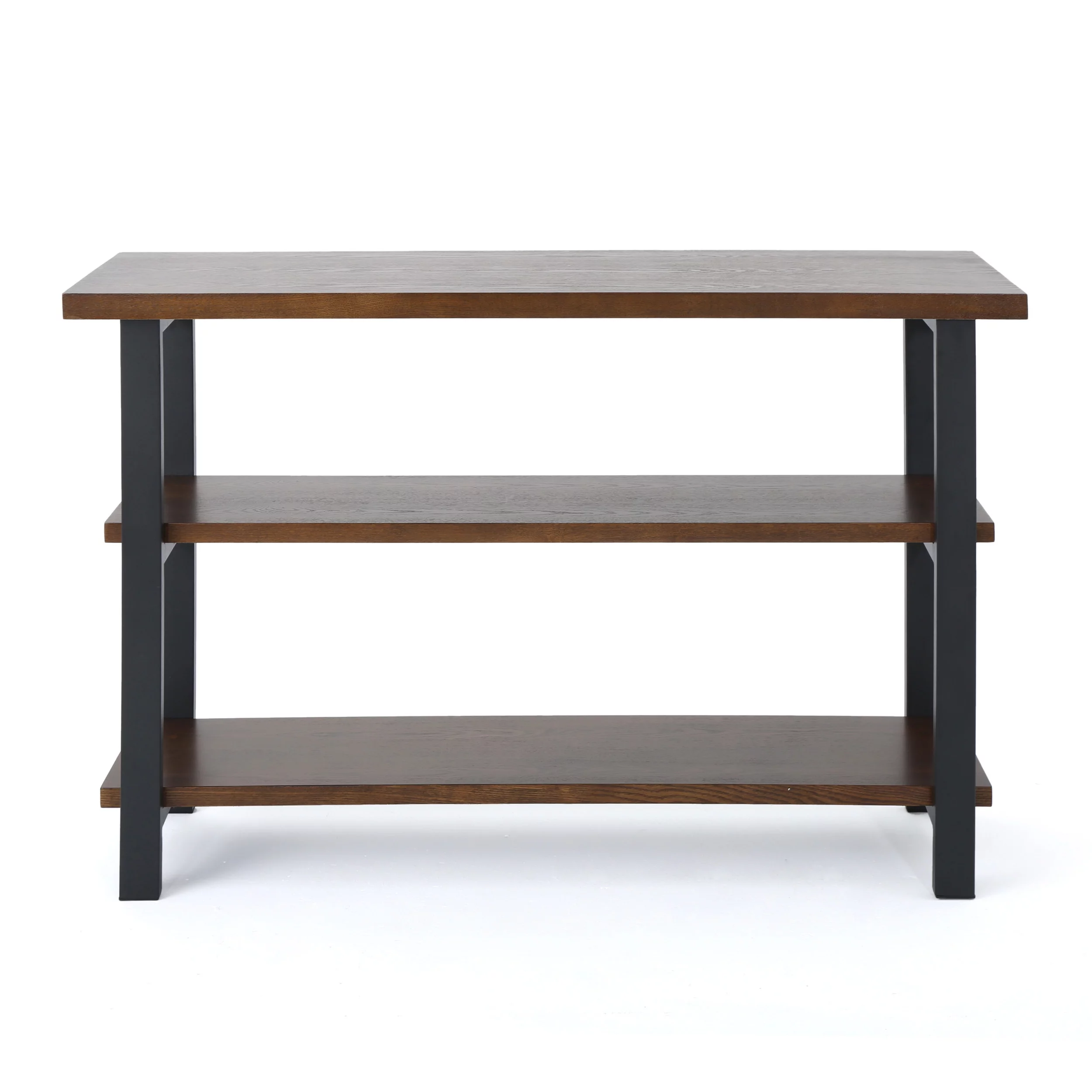 GDF Studio Tricou Modern Industrial Faux Wood 2 Shelf Bookcase, Dark Brown and Gun Metal