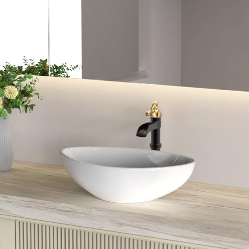 Vessel Sink Faucet, Oil Rubbed Bronze Black Bathroom Faucet, Farmhouse Waterfall Sink Faucet Single Hole with Pop Up Drain Assembly Without Overflow One Hole Mixer Tap Deck Mount