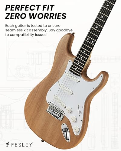 Fesley DIY LP Style Electric Guitar with Mahogany Wood Body/Neck, 6 String, Techwood Fretboard, H-H Pickups, Flamed Maple Veneer Top, Build Your Own Guitar Kit - Natural