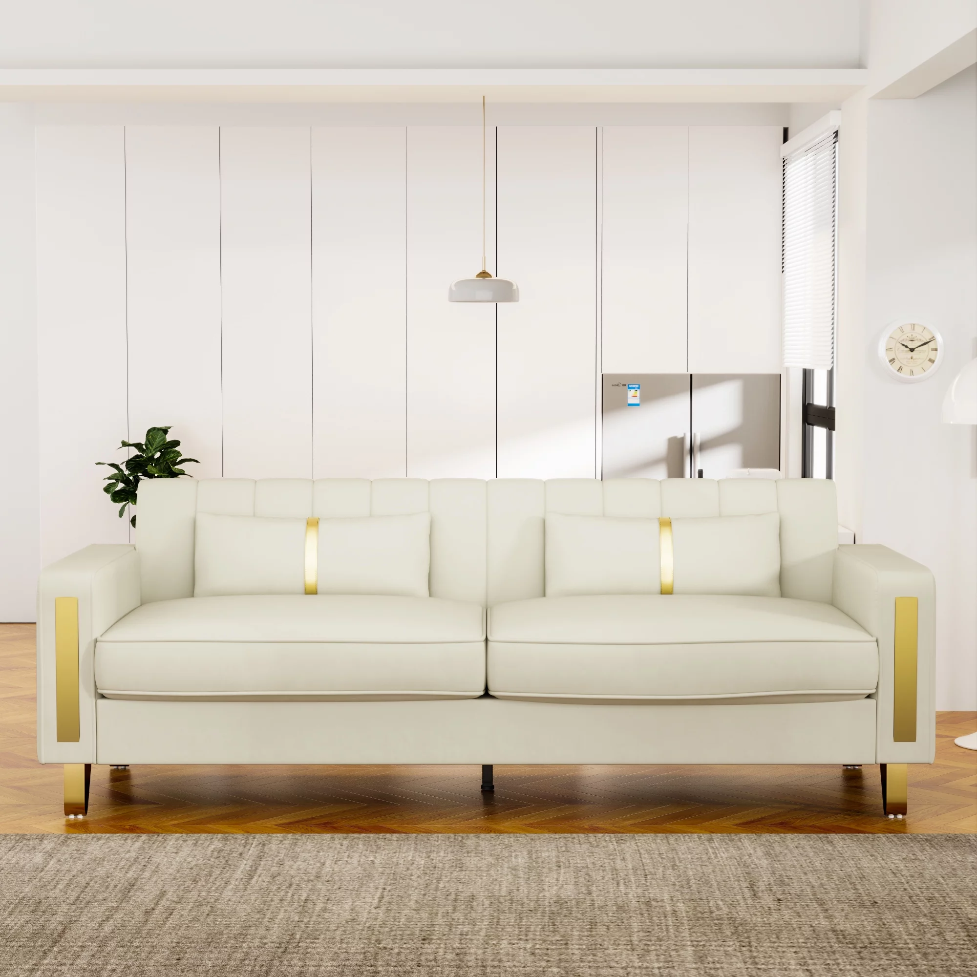 Modern Velvet Upholstered Couch Sofa with Pillows Gold Metal Legs for Living Room Office Bedroom Apartment