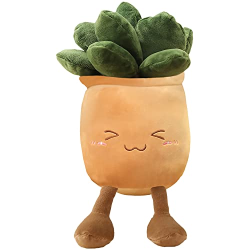 SQEQE Plant Plush Toy, Plant Stuffed Animals Succulents Plush Pillow Decoration, Soft Plant Plush Pillow, Succulents Plant Throw Pillow Gift for Kids Boys Girls (Smile 1, 9.5'')