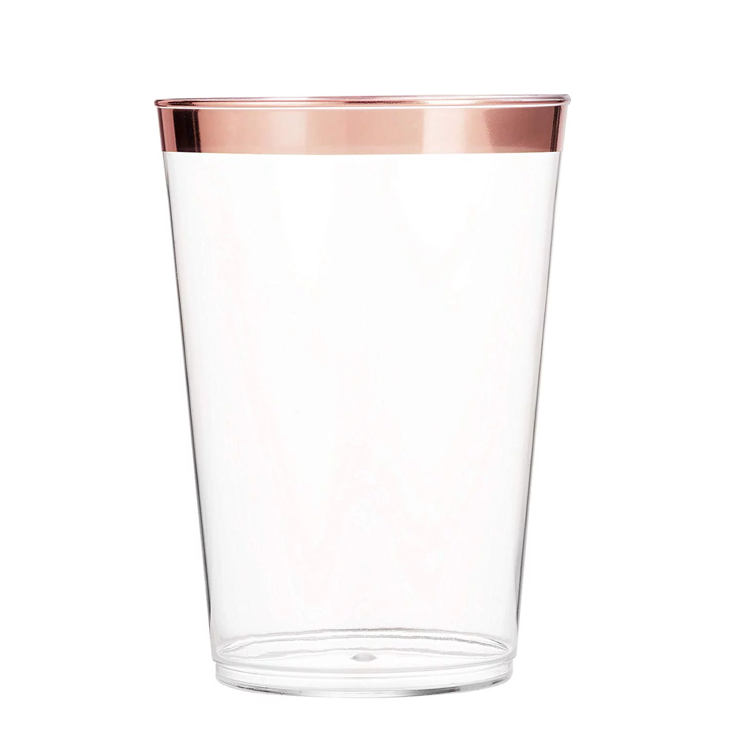 100 Rose Gold Plastic Cups 12 Oz Clear Plastic Cups Tumblers Rose Gold Rimmed Cups Fancy Disposable Wedding Cups Elegant Party Cups with Rose Gold Rim