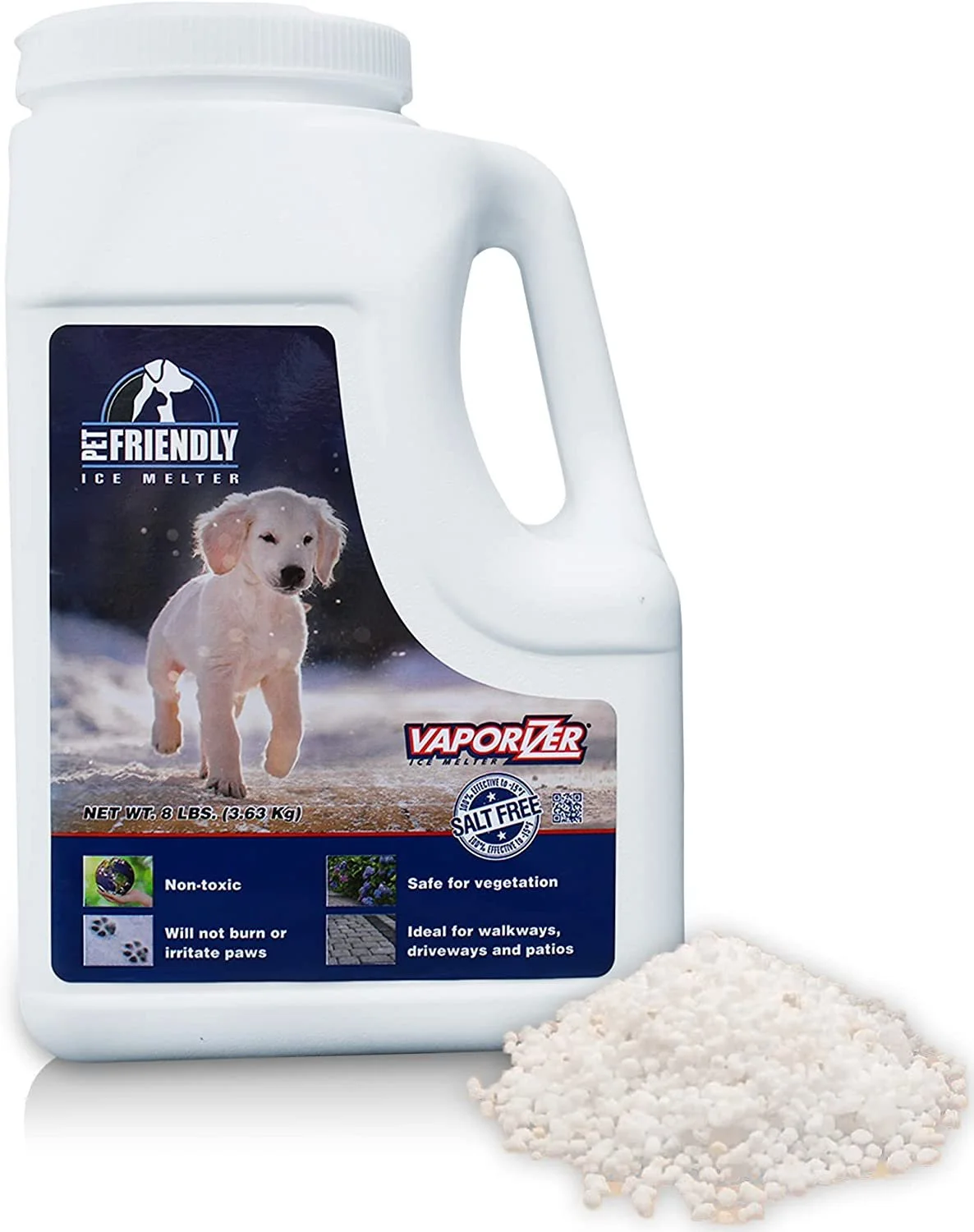 Snow & Ice Melter Pet Safe & Paws 100% Salt Free - Safe for Dogs & Cats - Effective to -25F 8lb Shaker Jug