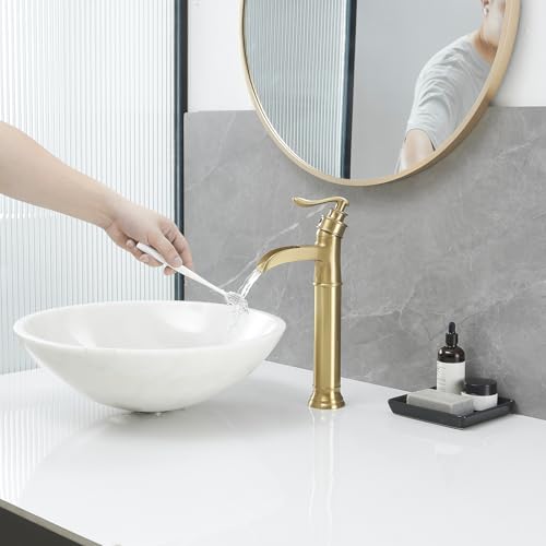 BWE Vessel Sink Faucet Waterfall Matte Black with Pop Up Drain Without Overflow and Supply Lines, Black Sink Faucet Bathroom One Handle Faucets Vanity Bath Mixer Tap