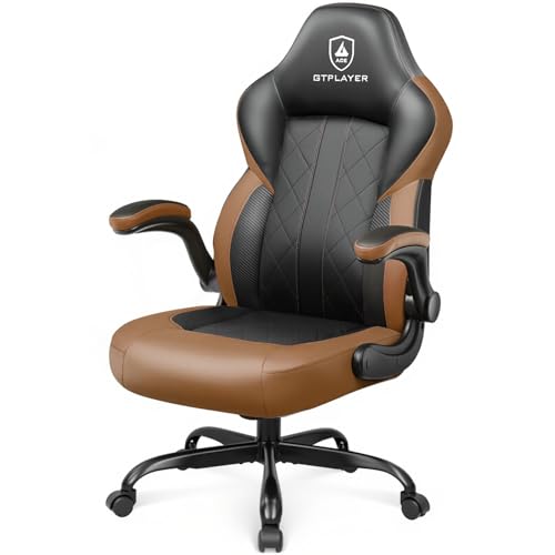 GTPLAYER Video Gaming Chair, Ergonomic Computer Gaming Chair with Flip-Up Armrests and Adjustable Height, Comfortable Desk Chairs with Built-in Lumbar Support, Recliner with 360°Swivel (Dark Black)