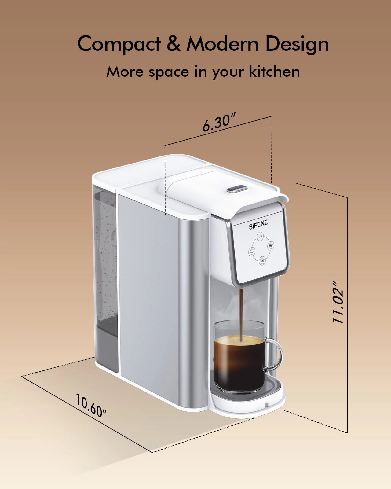 SIFENE 3-in-1 Single Serve Coffee Maker, K-Pod Capsule and Ground Coffee Brewer, Wide-Mouth, Quick Brew Technology, Ideal for Loose Leaf Tea, 50oz Detachable Water Tank, White