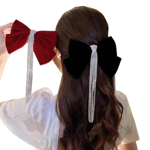Big Bow Hair Clips for Women Large Bow Claw Clips Rhinestone Non Slip Jaw Clips for Girls Velvet Bows Hair Clips Barrettes Hair Accessories for Party (2 Pack)