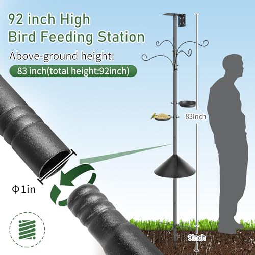 Bird Feeder Pole Squirrel Proof, 92 Inch Heavy Duty Feeding Station Tall Birds Feeders Stand House Pole with Baffle for Outdoors,1 Pack
