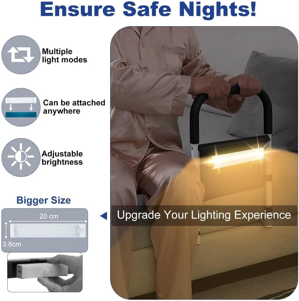 Bed Rails for Elderly Adults Safety with Motion Light/Non-Slip Handle/Storage Pocket: Bed Railings Assist Bar for Seniors Heavy Duty - Bed Cane Fits Any Bed, Makes Getting in&Out of Bed Much Easier