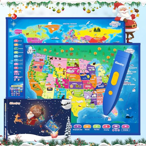 Bilingual Interactive World Map for Kids Learning and Educational Toys, Talking Electronic Kids World Map i-Poster Geography Games Ages 3 to 12 Years Old, Custom Talking Birthday Gifts Card