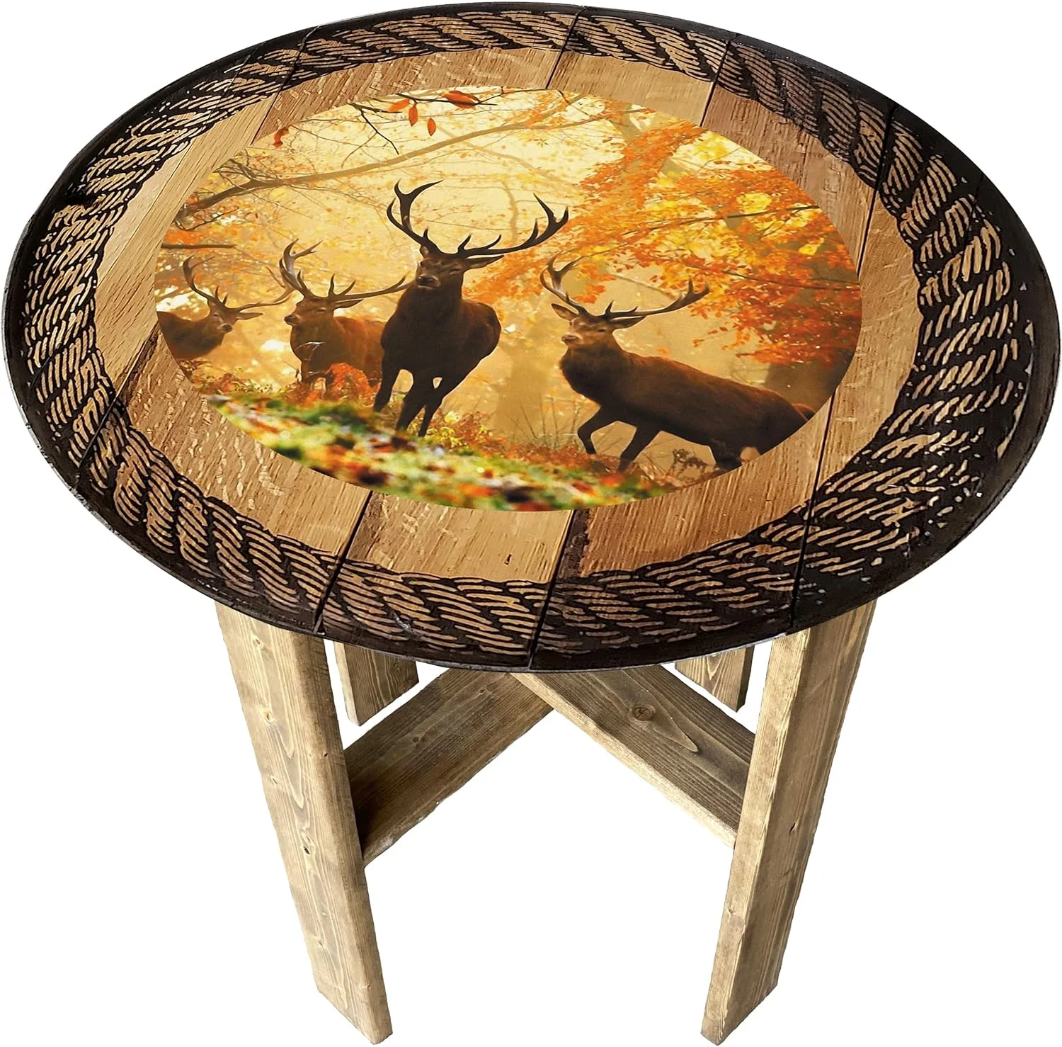 Gang Of Big Deer Pub Gift Farmhouse Rustic Round Whiskey Barrel End Table