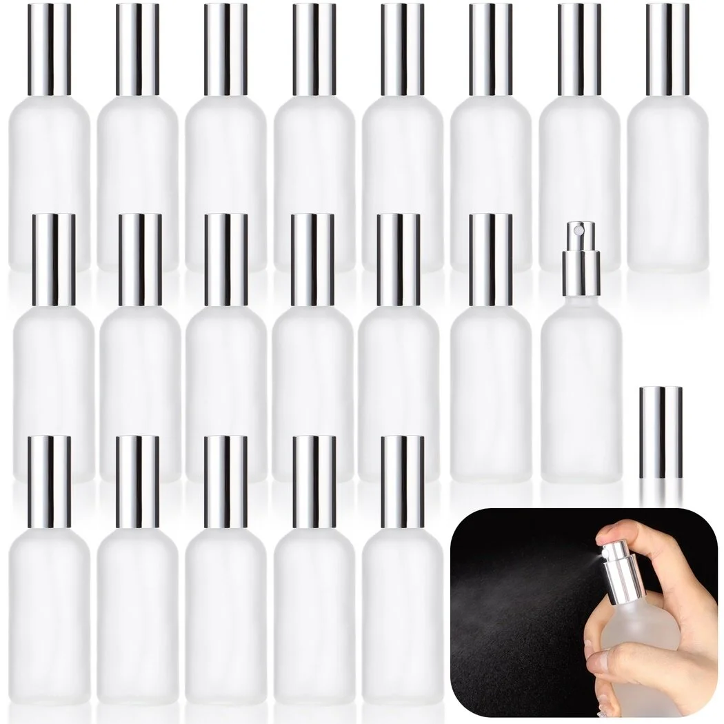 Frosted Glass Spray Bottles, Empty Perfume Atomizer, Reusable Cosmetic Small Glass Container, Refillable Spray Mister, 3.4 oz, 100 ml, 20 Pcs