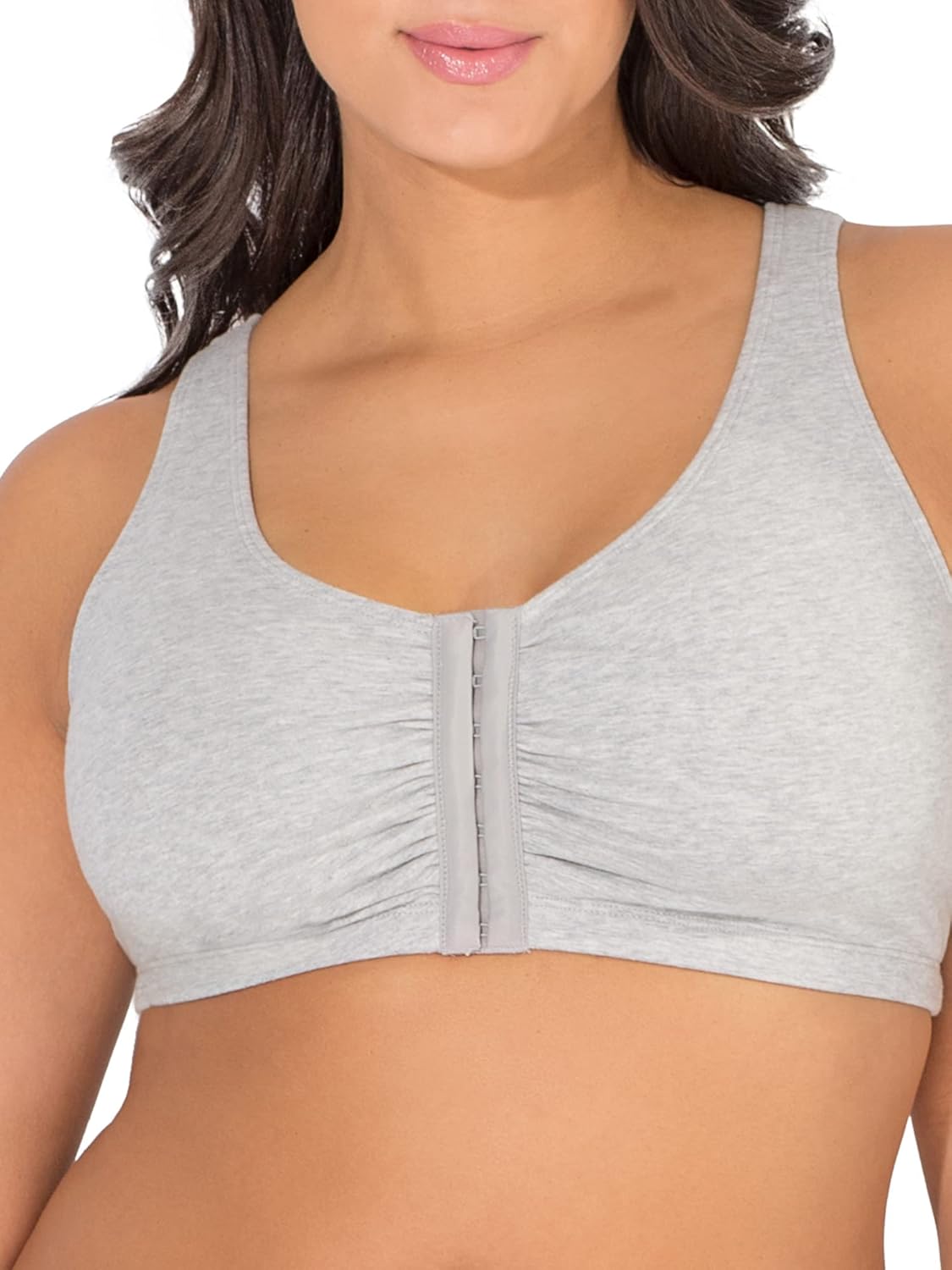 Fruit of the Loom Women's Front Close Builtup Sports Bra, Heather Grey/White 2-Pack, 38