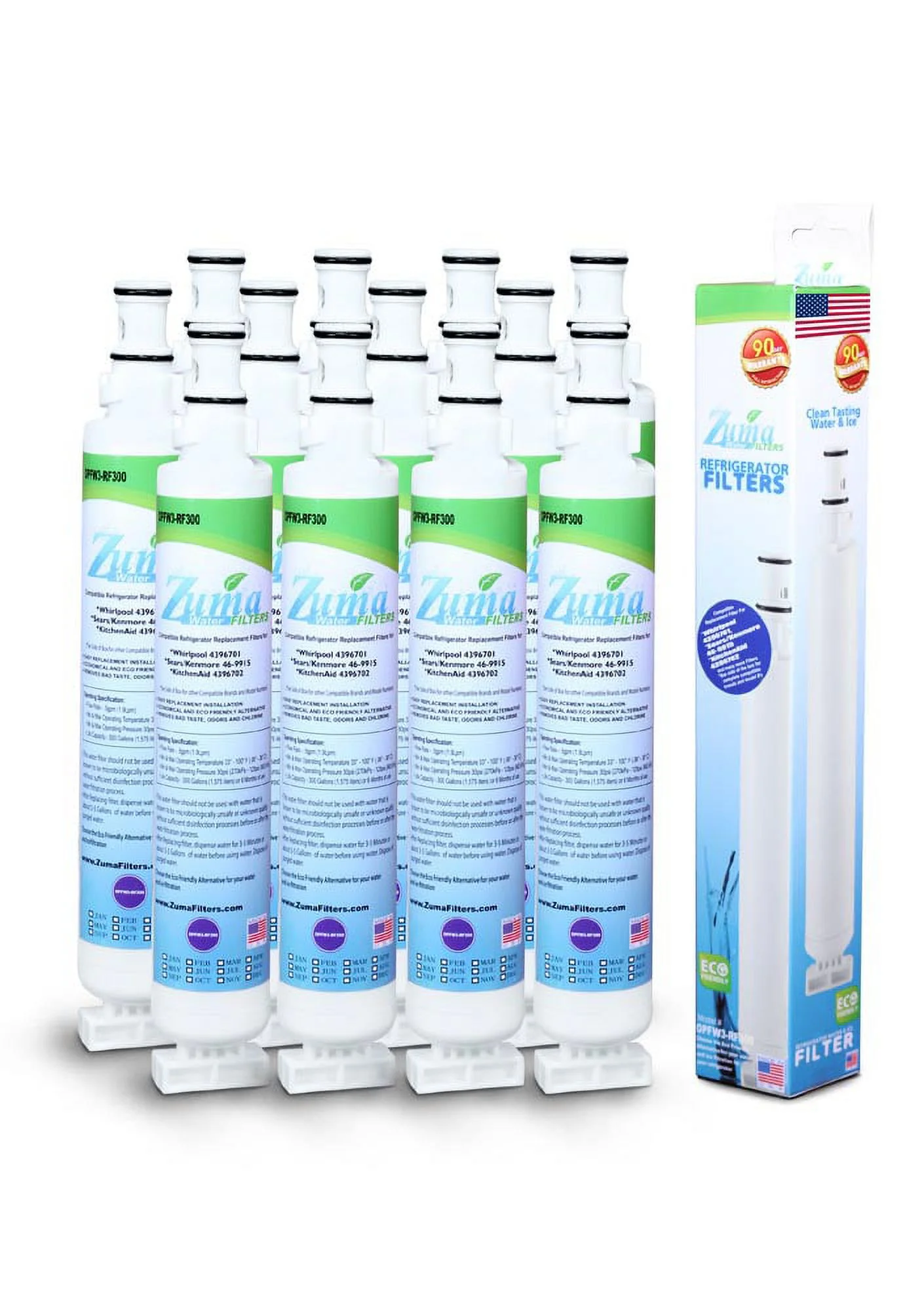 ZUMA Brand , Water and Ice Filter , Model # OPFW3-RF300 , Compatible with Whirlpool® WF-NLC120V - 12 Pack - Made in U.S.A.