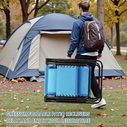 Greesum Zero Gravity Chairs Set of 2 Adjustable Steel Mesh Recliners Beach Deck Lawn Camping Patio Foldable Lounge Chair with Cup Holder Trays and Pillows,Brown