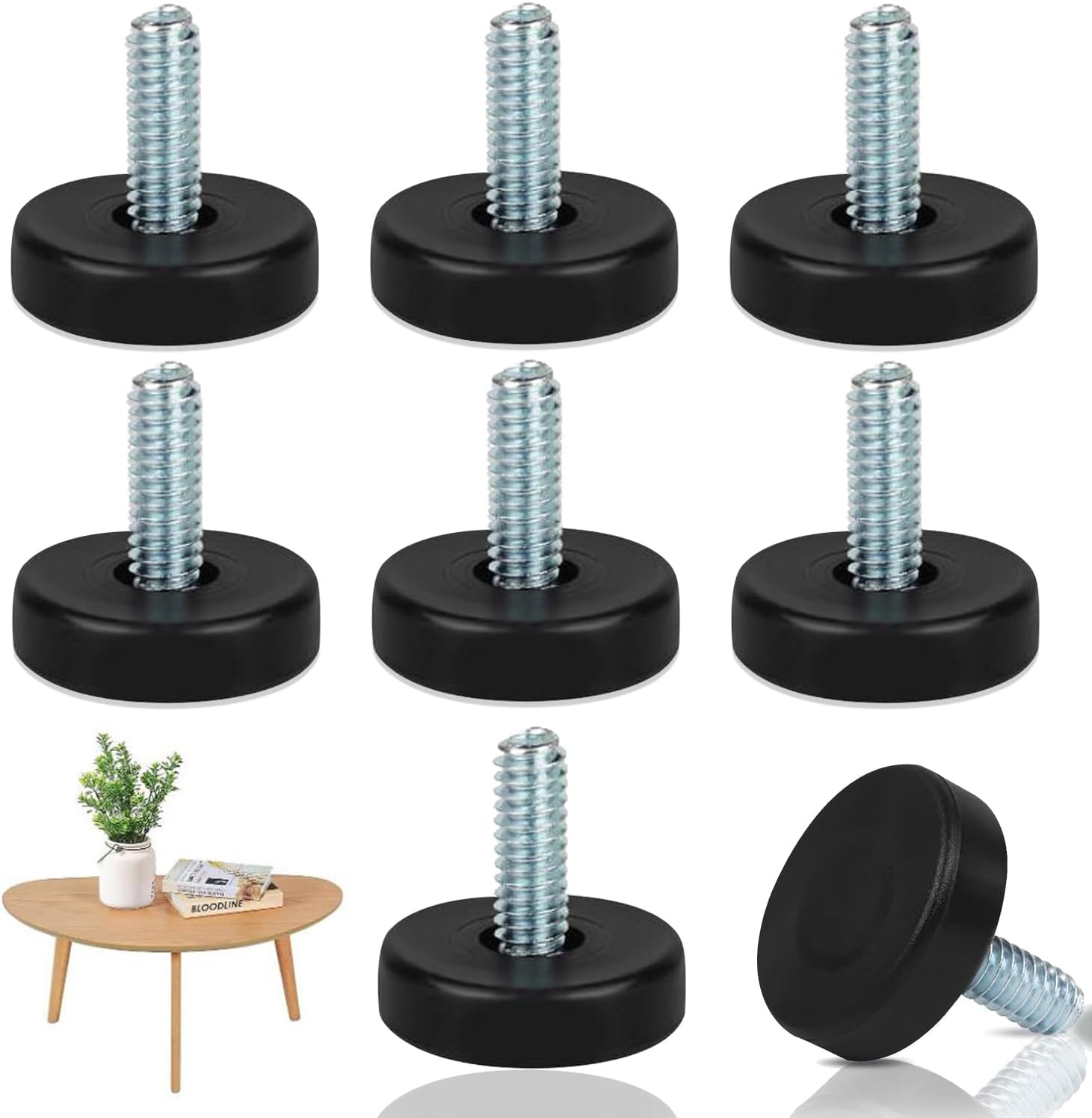 8 PCS Adjustable Furniture Feet Threaded,1/4