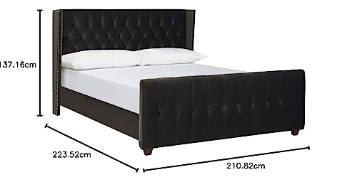 Jennifer Taylor Home David Collection Modern Upholstered Queen Size Size Bed Frame, Hand Tufted and Nailhead Trim, Silver Gray