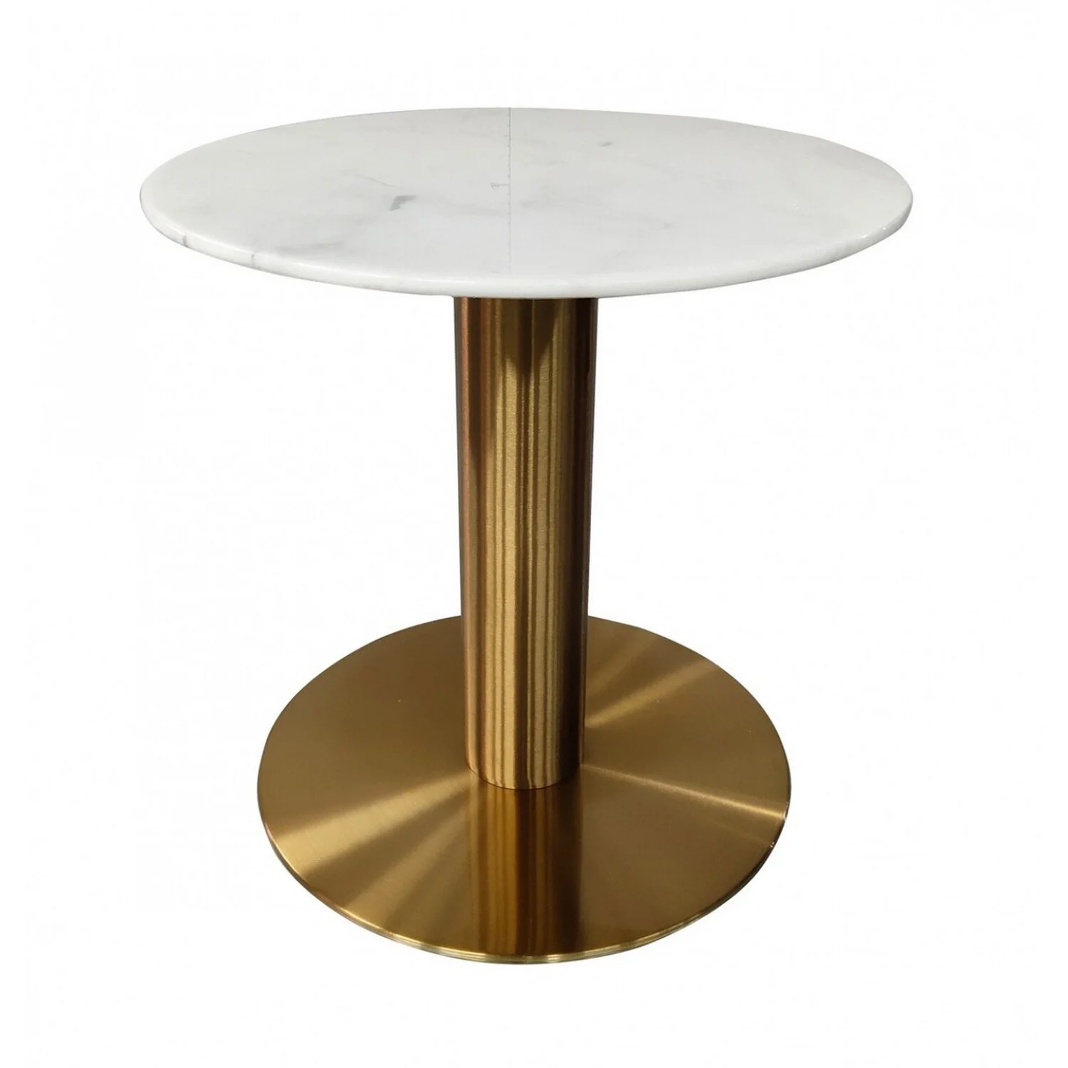 Benjara 20 Inch Marble Top End Table with Pedestal Base, White and Gold