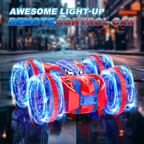 Waterproof Remote Control Car，4WD Amphibious 2.4 GHz RC Car Remote Control Boat，360°Rotation RC Stunt with LED Lights，Boys Girls Gifts All Terrain Water Beach Pool Toy